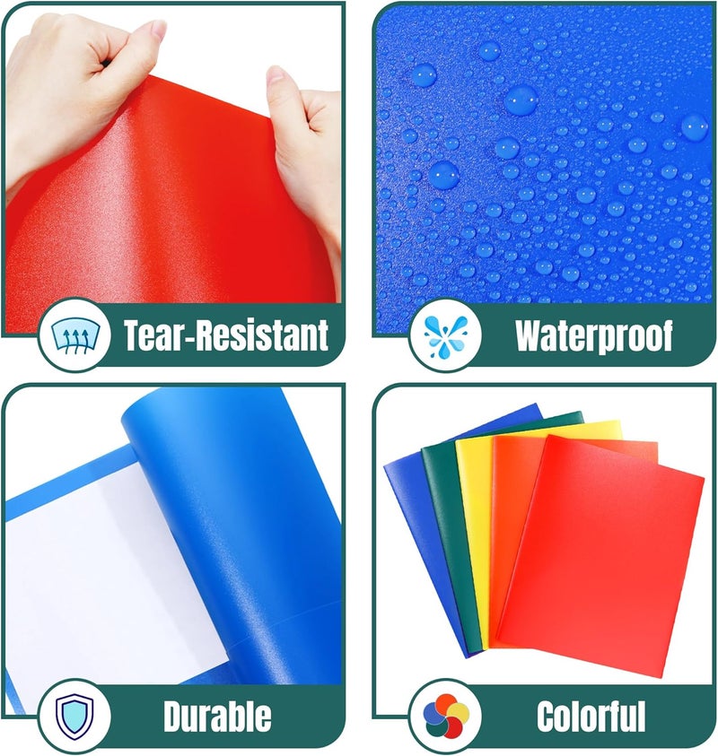 Gnl Plastic Folders with Pockets, Pack of 5, Colored Heavy Duty 2 Pocket File Folders Letter Size, Pocket Folders for School, Home, and Office - Image 4